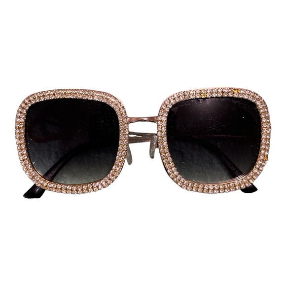 Black/Gold Square Oversized Women's Sunglasses with Diamond Stud Decorated Lens - Picture 12 of 12